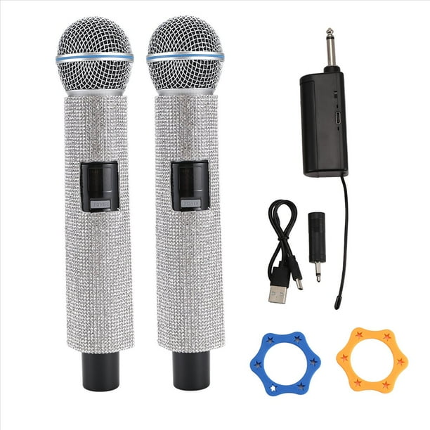 Micrófono Dinámico de Mano Inalámbrico, Micrófono de Karaoke con Receptor Recargable para Bodas, Discursos, Iglesia, Club, 2 Micrófonos