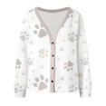 thumbnail image 5 of Women's Sweater V-Neck Long Sleeve Paw Print Button Front Cardigan Open Front Knit Top Jacket for Casual Outfits, 5 of 5
