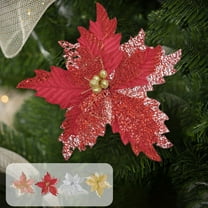 15'' Large Christmas Glitter Poinsettia Flowers Decorations, Christmas Tree Picks Ornaments Artificial Flowers with Long Stems for Xmas Tree Wreath Garland Wedding Party DIY Holiday Decor