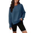 thumbnail image 2 of Crewneck Sweatshirts for Women 2025 Fall Winter Long Sleeve Side Slit Plain Sweatshirt Pullover Tops, 2 of 5
