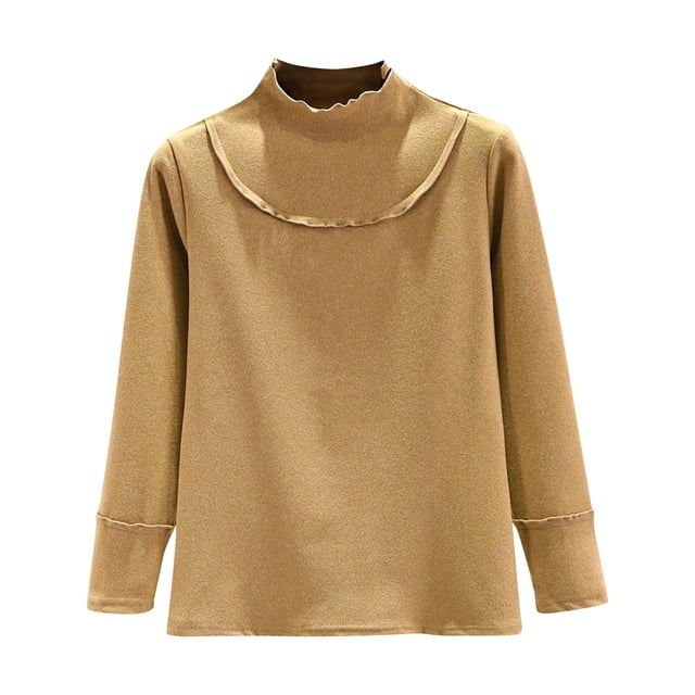Womens Fleece-Lined Thermal Base Layer Top Long Sleeve Half High Neck Undershirt for Fall and Winter