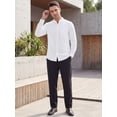 thumbnail image 2 of INSPIRE CHIC Men's Shirt Band Collar Striped Long Sleeve Button Down Shirt  M White, 2 of 5