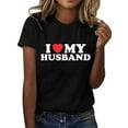 thumbnail image 1 of LUOGENLI T-shirts pour Femmes Imprimé Lettre Amusant J'aime Mon Mari Mode Décontractée Manches Courtes Col Rond T-shirts Amusants pour Femmes T-shirts Graphiques Fête de la Saint-Patrick Noir G, 1 of 5