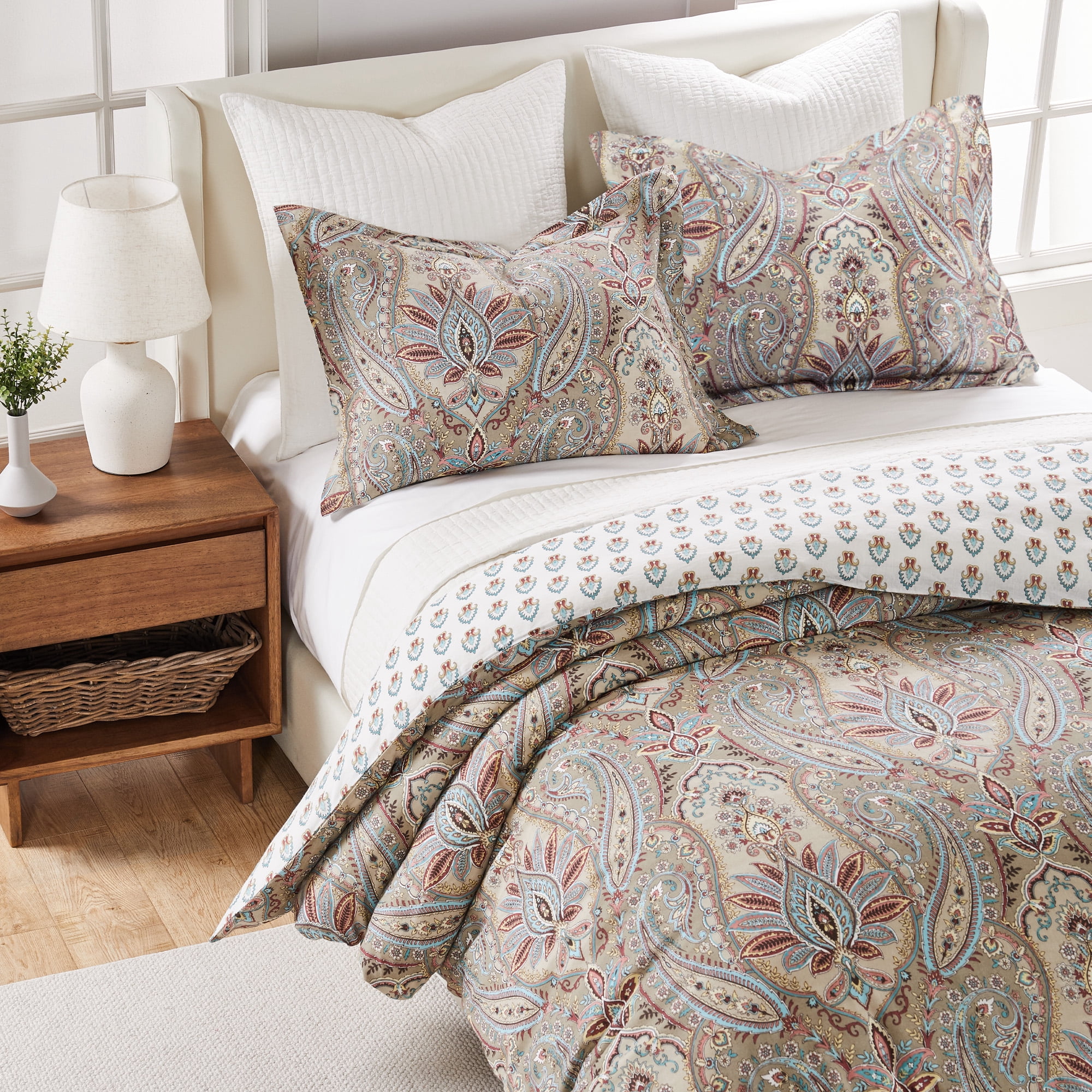 Levtex Home - Kasey Comforter Set - Twin Comforter + One Standard Pillow Cases - Paisley - Red, Beige, Maroon, Taupe and Blue - Comforter (68 x 88in.) and Pillow Case (26 x 20in.) - Cotton