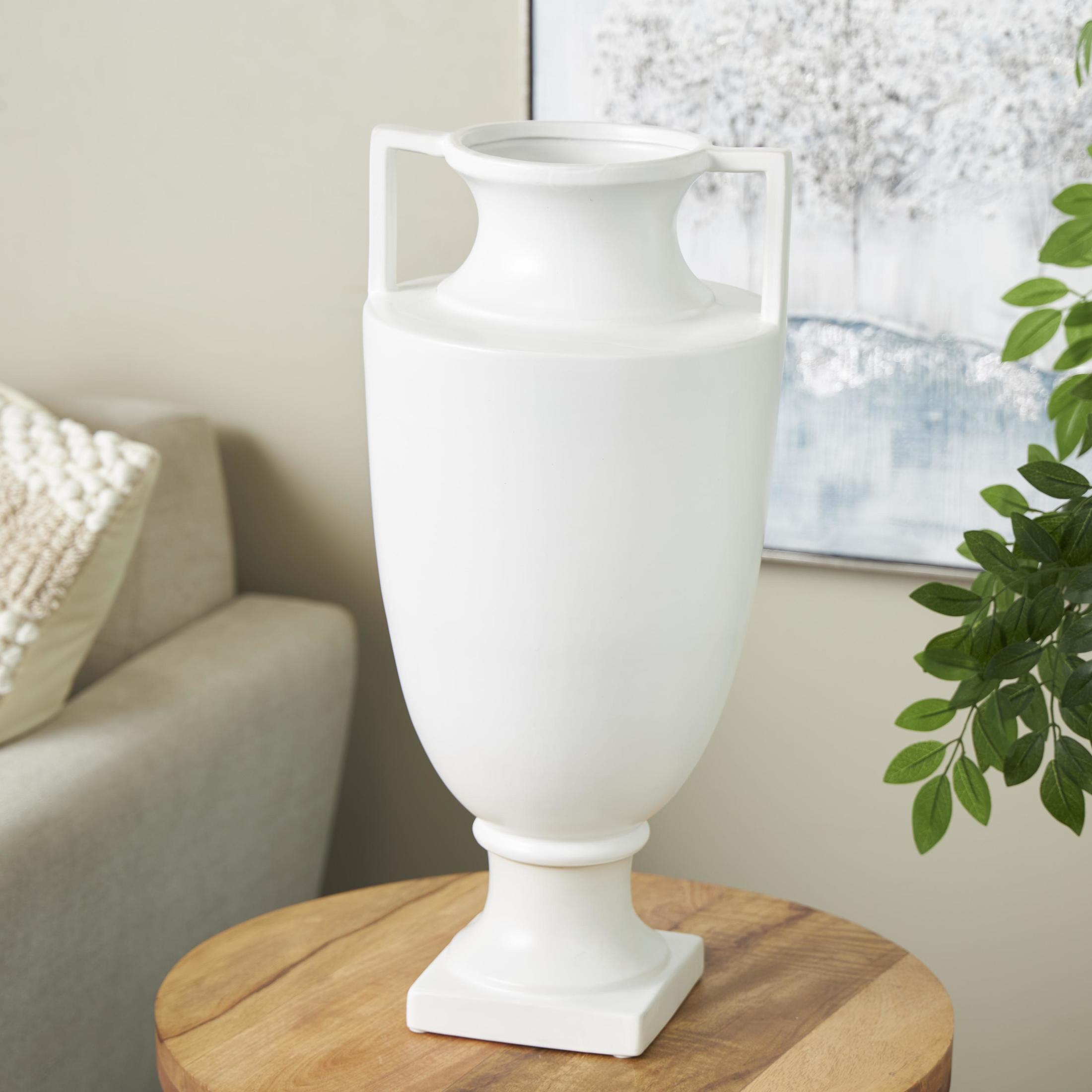 DecMode 22" Fluted Urn Shaped White Ceramic Vase with Handles