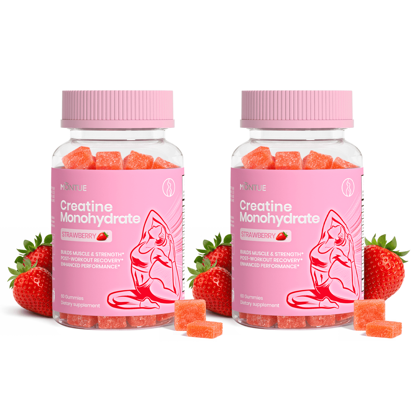 BFQN Creatine Monohydrate Gummies – Support Strength & Muscle Recovery, Vegan, Non-GMO, Strawberry, 120 Count