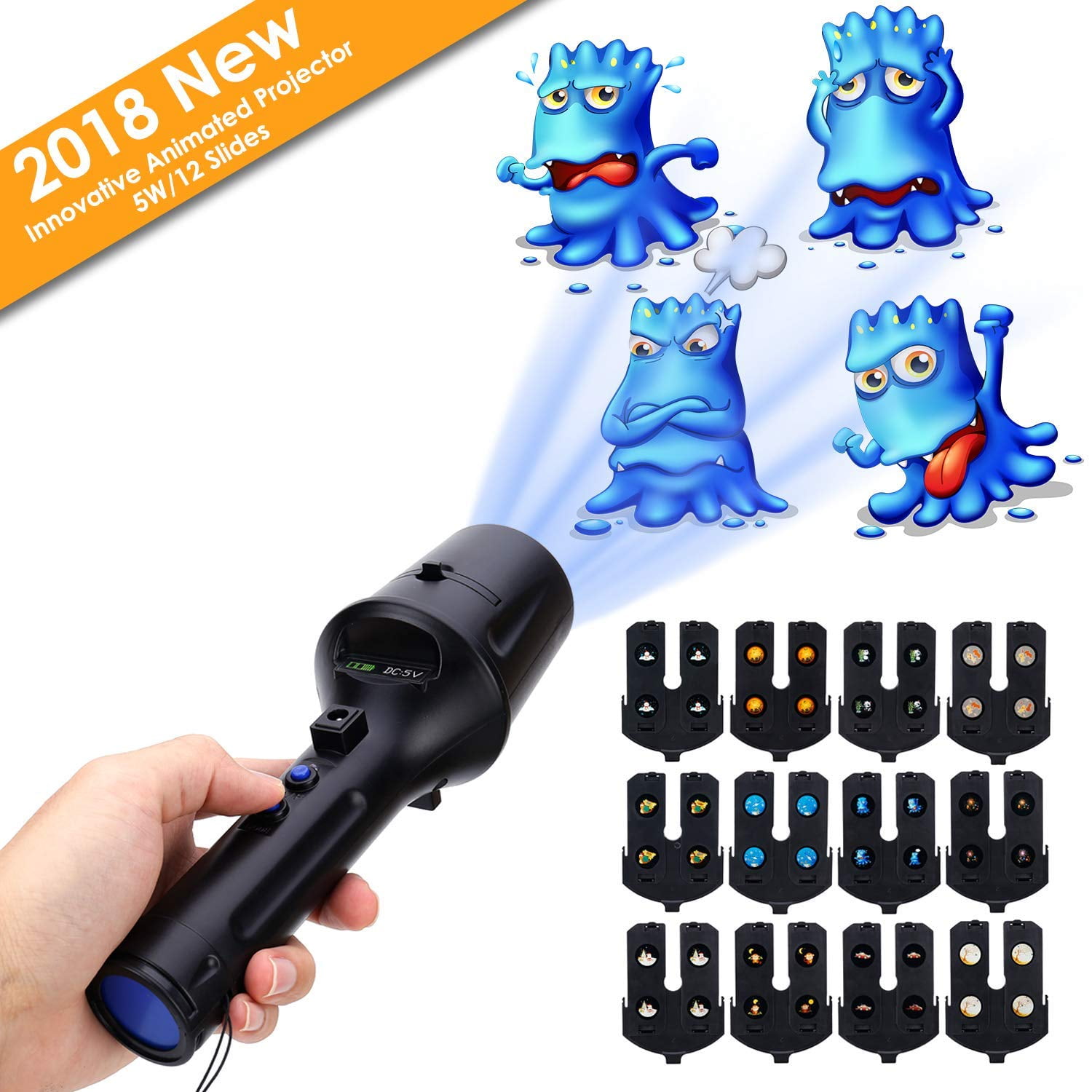 LED Projector Flashlight, Portable Handheld Flashlight and Projector