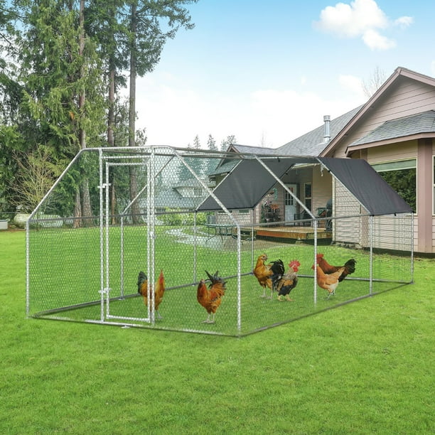 Galvanized Metal Chicken Coop Cage with Cover WalkIn Pen Run 9' W x