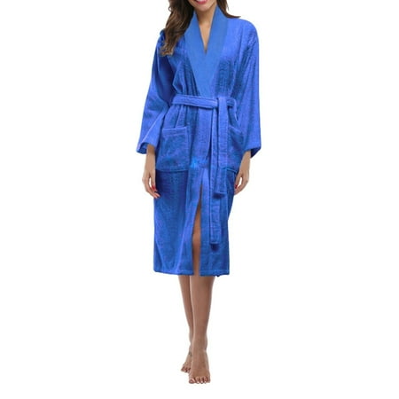 Skylinewears Women's 100% Terry Cotton Bathrobe Toweling Robe Blue
