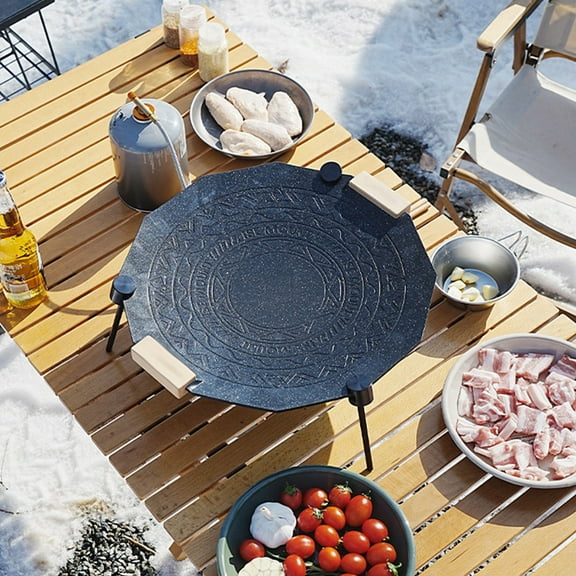 CxhicLuv 41cm Hexagonal Grill Pan, Non-Stick Outdoor Griddle – Maifanshi Coating, Fast Heating – Great for BBQ, Camping, Grill Enthusiasts, Black