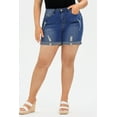 thumbnail image 4 of CASSIE LIZ Ladies Plus Size Blue Shorts 4X Elastic Waist Casual Shorts Pocket Destructed Roll Cuff Shorts Jeans Shorts Summer Shorts Pants 4XL 26W, 4 of 7