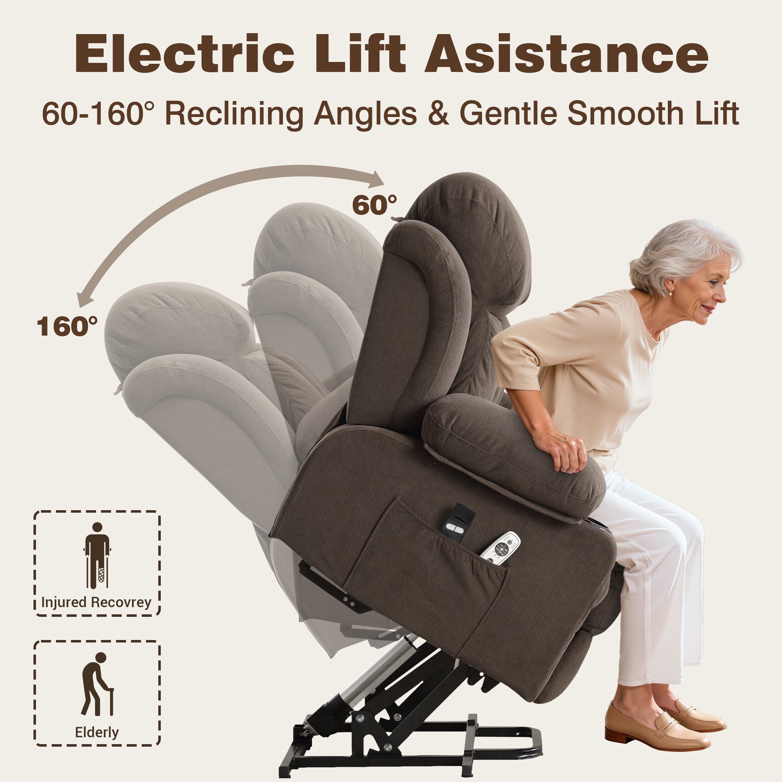 Lift Chair for Elderly, Power Lift Recliner Chair with Heat and Massage, 24.5" Oversized Massage Recliner for Living Room with Remote Control, Cup Holders, Easy Stand, 350lbs Capacity, Brown