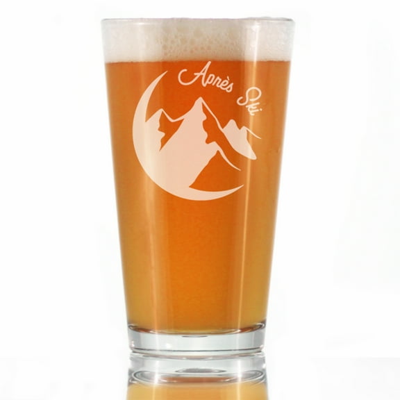 Bevvee Pint Glass 16 oz Apres Ski Gifts for Skiing Enthusiasts Beer Glasses