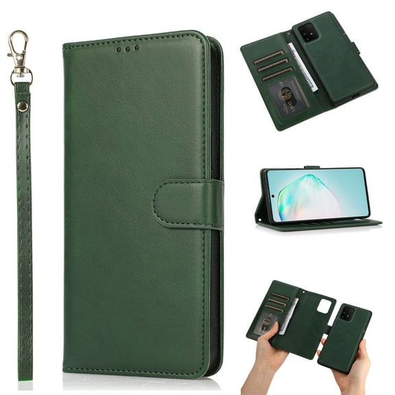 Phone Case for Samsung Galaxy A51 4G(Not Fit A51 5G), Allytech 2 in 1 Wallet Case PU Leather Soft TPU Back Flip Kickstand Removable Hand Strap Sleeve Cover for Galaxy A51 4G 6.5" 2020, Green