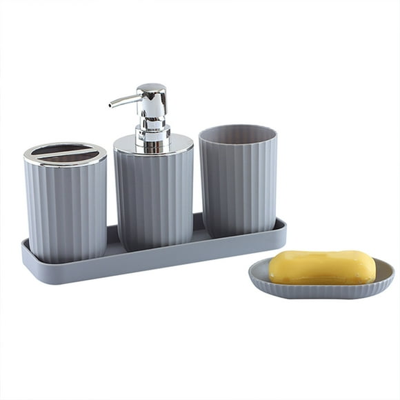 Birdeem Ensemble d'Accessoires de Salle de Bain 5 Pcs avec Pompe Distributrice de Savon, Porte-Brosse à Dents, Gobelet et Porte-Savon