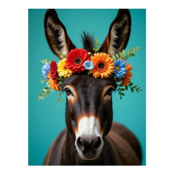 Diamond Art Kit for Adults, Colorful Floral Donkey Portrait Diamond Painting for Adults Beginners, DIY Diamond Art Painting Kits, 5D Diamond Painting Crafts for Home Decor 12x16 Frameless