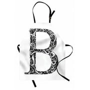 Letter B Apron Black and White Abstract Swirls Classic Design Alphabet Uppercase B Symbol Print, Unisex Kitchen Bib Apron with Adjustable Neck for Cooking Baking Gardening, Black White, by Ambesonne