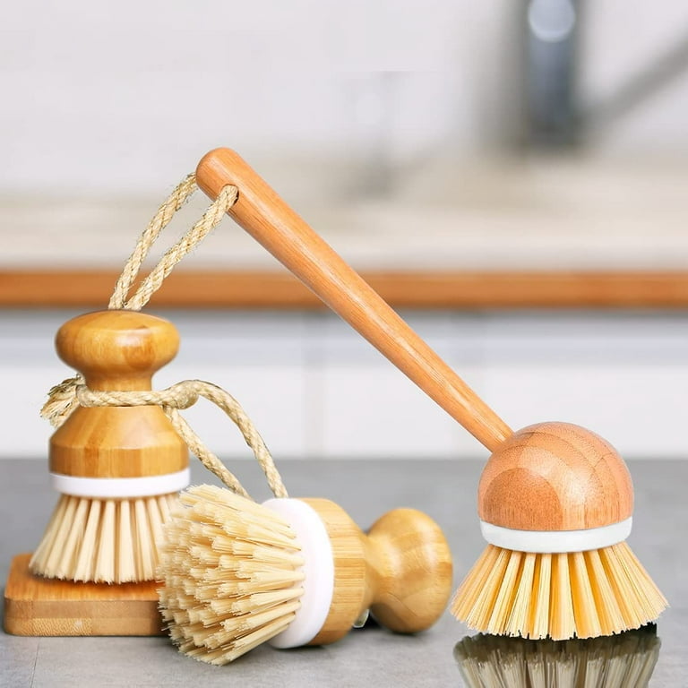 Scrub Brushes Bamboo Dish Brush Wooden Cleaning Scrubbers Set for
