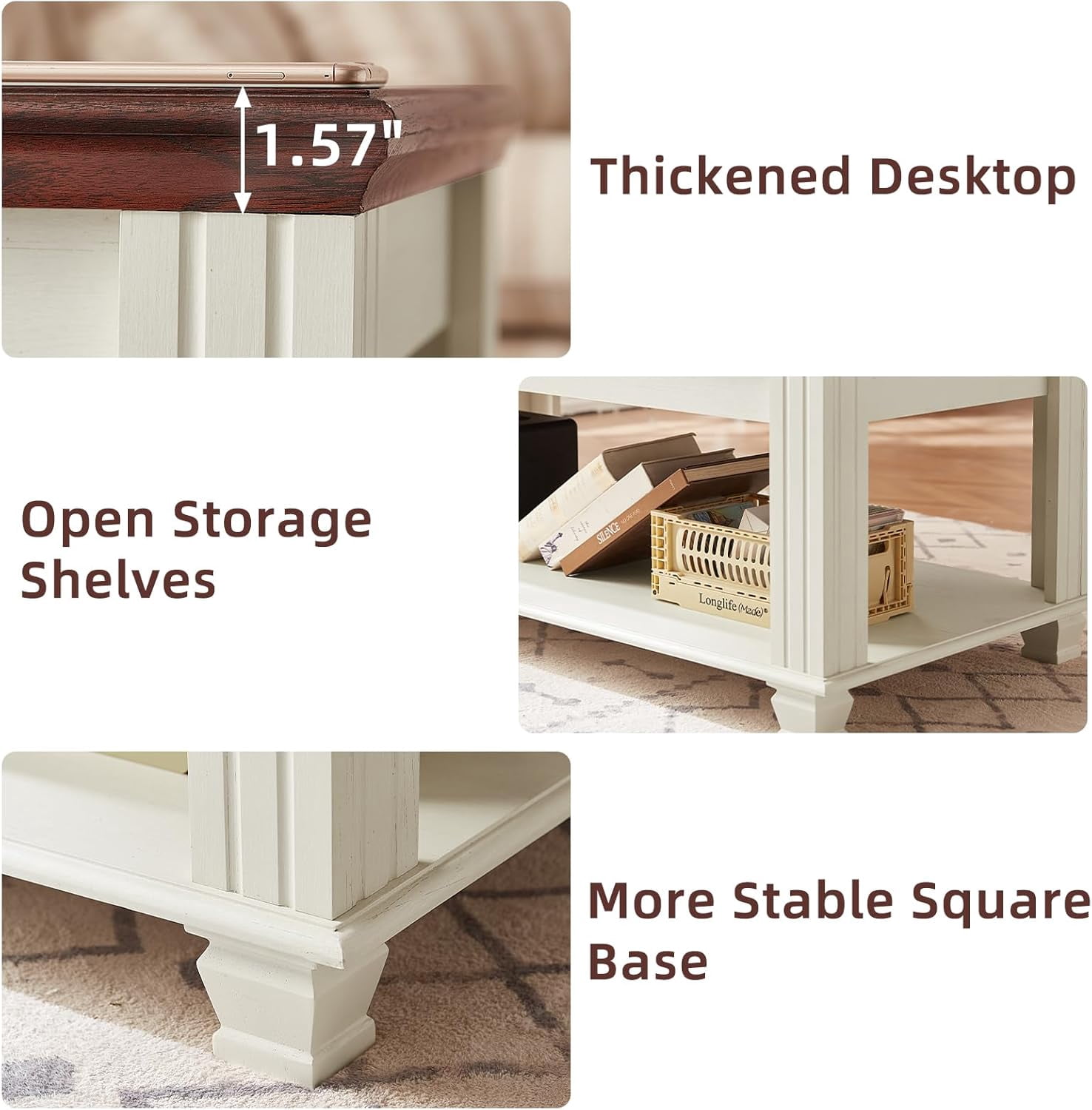LELELINKY Farmhouse TV Stand and Coffee Table Set 4, Rustic Wood Living Room Table Set with TV Console, Center Table, 2 Pcs End Table for Hall, White