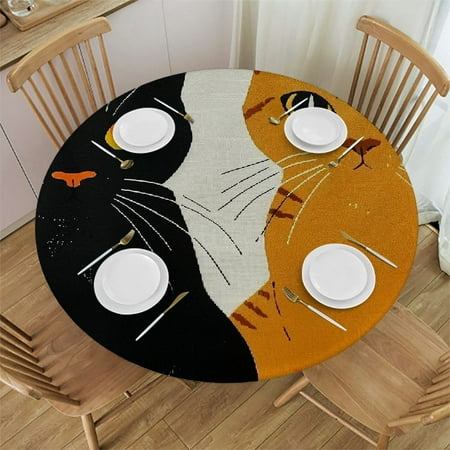 

SHERONV Cute Cat Round Table Cover Stain Resistant Washable Indoor Outdoor Tablecloth Kitchen Dining Wedding Parties Picnic Farmhouse 100% Polyester Fiber 54-58
