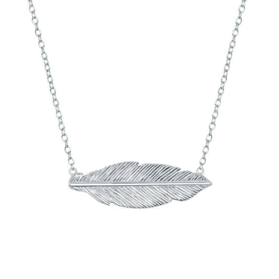 iJewelry2 Sterling Silver Sideways Detailed Feather Pendant Necklace