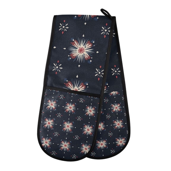 Yayeee Double Oven Mitt Kitchen Heat Resistant Baking 35" x7" Quilted Glove, Red Fireworks Pattern