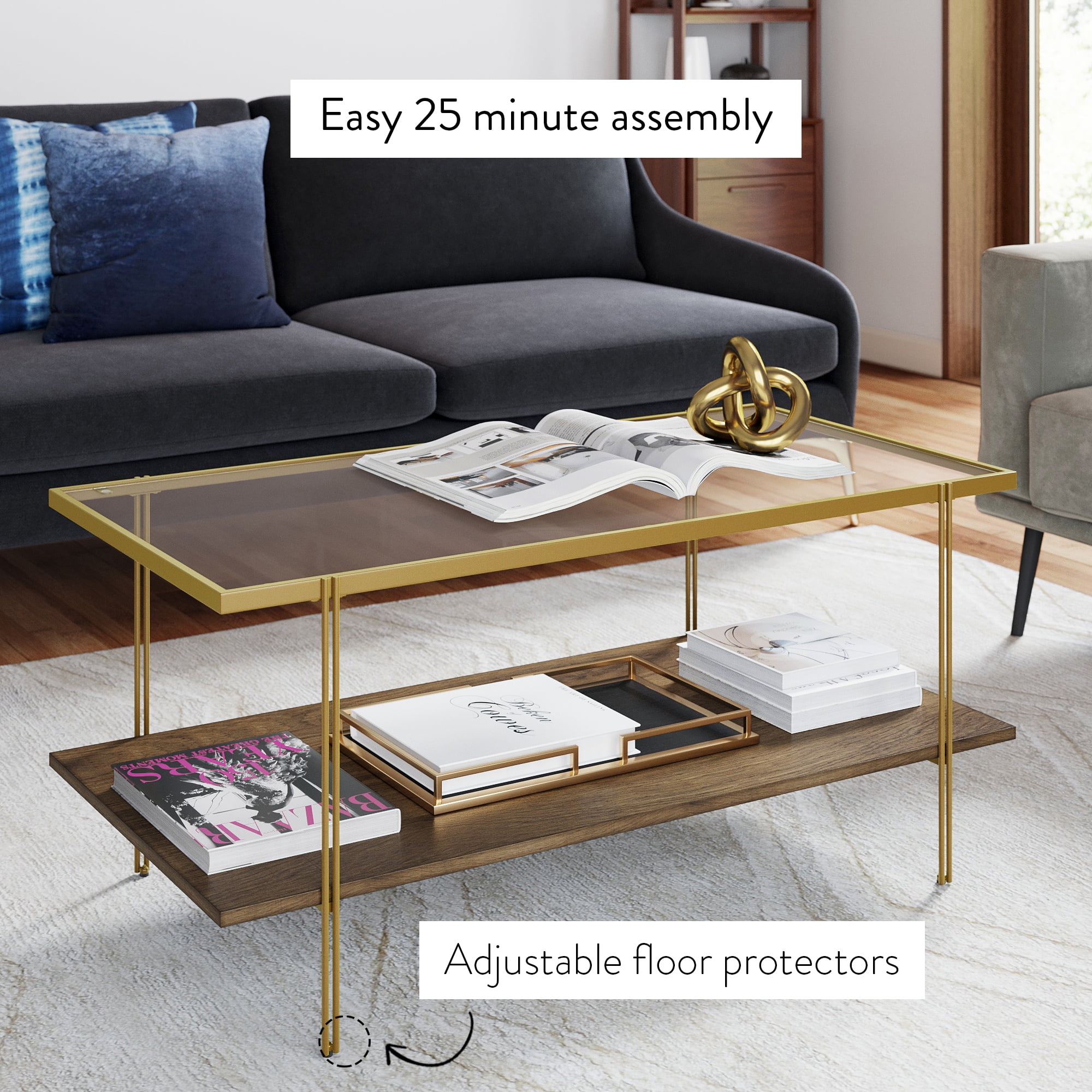 Nathan James Asher Mid Century Rectangle Gold Coffee Table with