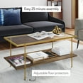 thumbnail image 5 of Nathan James Asher Mid-Century Rectangle Gold Coffee Table with Glass Top Oak Floating Shelf Brass Metal Legs, 5 of 7