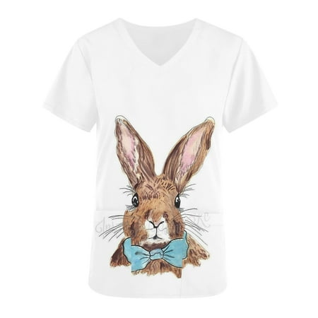 

Womens Tops Dressy Casual Women S Easter Rabbit Egg Graphic T Shirts Short Sleeve Tees V Neck Basic Slim Scrubs Tops