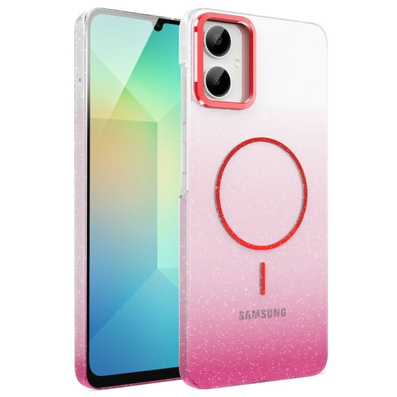 Allytechgroup Sparkly Case for Samsung Galaxy A06, Slim Glitter Magnetic Phone Shell Compatible with Magsafe Anti Yellowing Shockproof Protective Back Cover for Samsung Galaxy A06, Red