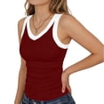 thumbnail image 5 of LNWUY Women's Halter Tank Tops Color Block Sleeveless Scoop Neck Ribbed Fitted Knit Crop Tops Spaghetti Strap Camisole Red L, 5 of 5