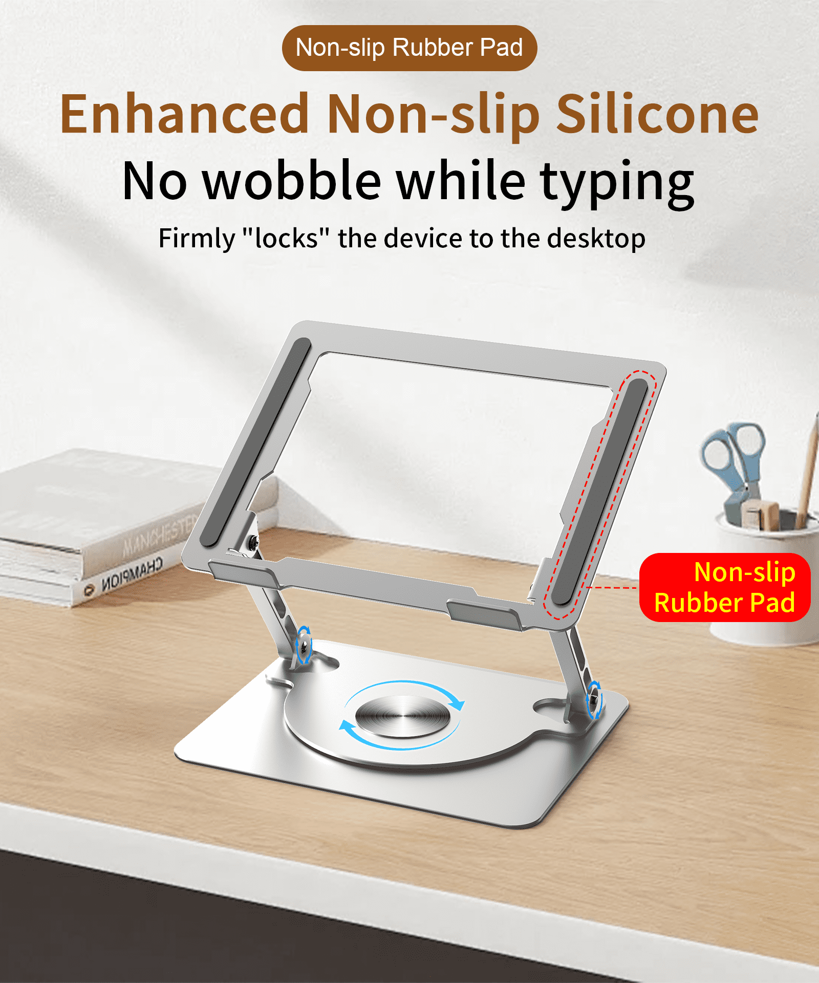 Kenke Adjustable Laptop Stand, Computer Stand with 360 Rotating Base, Ergonomic Laptop Riser Mount for Desk Foldable Protable Computer Desk Fits with MacBook Pro Air (10-16") -Silver