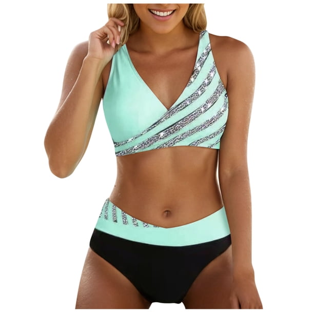 MKLEKYY Trajes De Baño Mujer Completo Women'S High Waisted Two Set Swimsuit