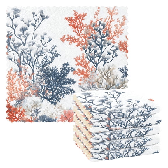 Yayeee 6 Pack Kitchen Dish Cloths for Washing Dishes Soft Absorbent Microfiber Towels, White Sea Plants