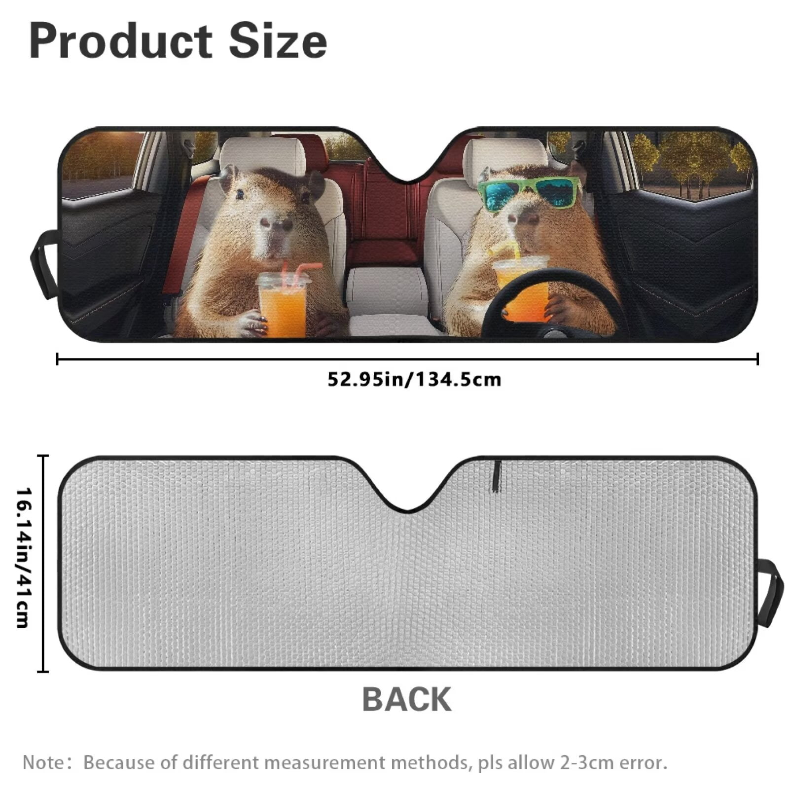 Uorisanigo Windshield Sun Shade Auto Heat Shield for Rubicon Sahara TJ JK JKU 2 Door & 4 Door Foldable Windshield Sun Visor Protect Your Car from Heat & Glare UV Ray(Capybara Animal Driving)