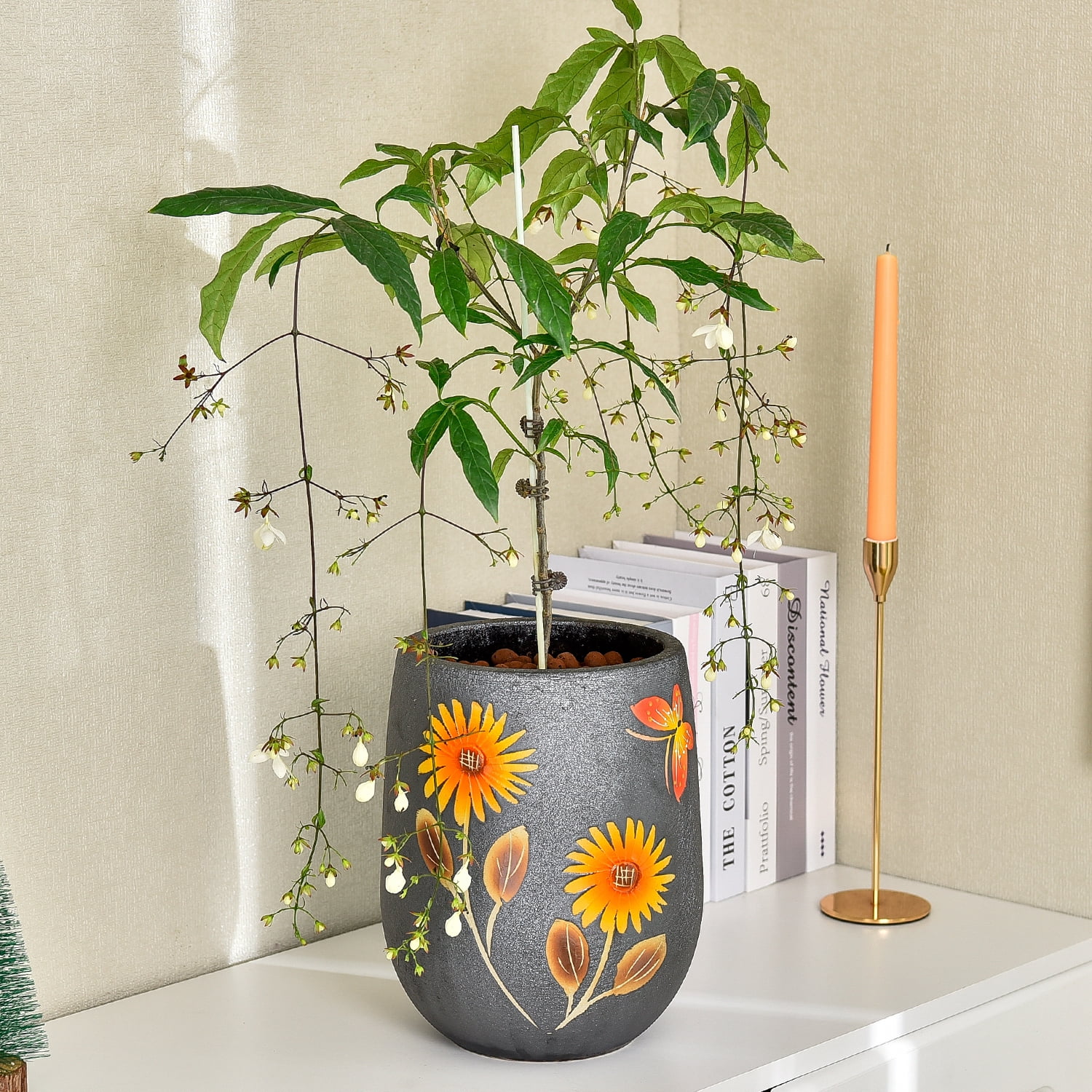 Sungmor 10.6 Inch Ceramic Succulent Plant Pot with Drainage Hole, Hand Painted Flower Pots for Plants, Unique Texture Decorative Planter for Indoor and Outdoor, Pottery Vase for Home Office Decor