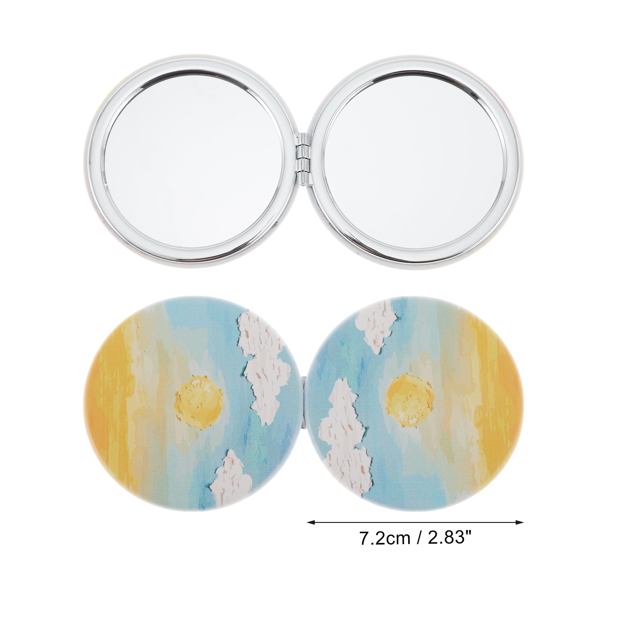 Unique Bargains 1 Pc Women Round Hand-drawn Makeup Mirror for Travel Vacation Yellow Blue
