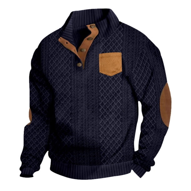 pstuiky manga larga de hombre, Suéter de hombre con botones, color liso, cuello alto, mangas largas y cuadrados pequeños tops de invierno para hombre s
