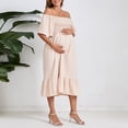 thumbnail image 4 of YMNXA Women's Maternity Dress Short Sleeve Off Shoulder Solid Color A Line Comfortable Stylish Flowy Dresses For Casual Daily Wear,Beige,L, 4 of 5