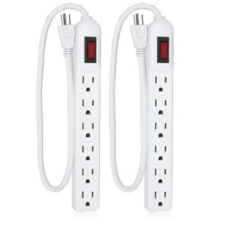 Maxxima 6 Outlet Power Strip Surge Protector - 300 Joules (Pack of 2)