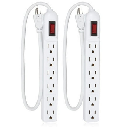 Six Outlet Surge Strip - Maxxima 6 Outlet Power Strip Surge Protector - 300 Joules (Pack of 2)