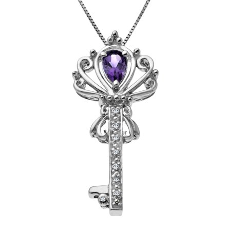 1/3 ct Natural Amethyst Key Pendant Necklace with Diamonds in Sterling Silver