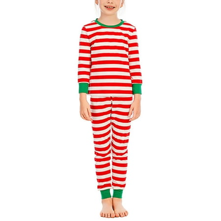 

Cindysus Women Men Kids Xmas Matching Family Pajamas Set Crew Neck Nightwear Striped Christmas Sleepwear Travel PJ Sets Soft Red Children 130