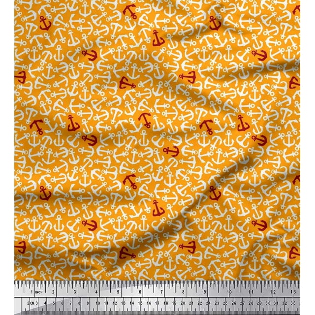 Soimoi Poly Georgette Fabric Anchor Hook Nautical Printed Craft Fabric by The Yard 52 Inch Wide