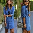 thumbnail image 4 of Robe en Denim pour Femmes Été à Manches Longues Décontractée Ample Hauts Mini Robe Chemise P-2TG, 4 of 5