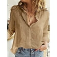 thumbnail image 1 of Camisas elegantes de lino y algodón para mujer, blusas informales con botones sólidos y solapa, blusas sueltas de manga larga para primavera y verano, Blusas tipo túnica Tan Jianjun unisex, 1 of 2