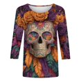 thumbnail image 5 of Xdegoge Womens Sugar Skull Graphic Tees Long Sleeve Crewneck Casual Tops Day Of The Dead Print Loose Fit Shirts Fall Festival Holiday Novelty Blouses, 5 of 5
