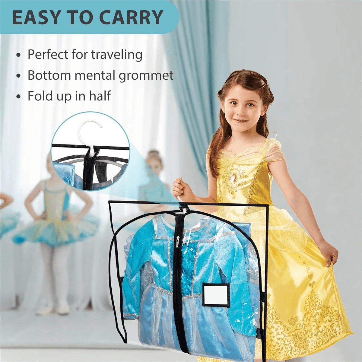 2 Packs Clear Dance for Dancers with 4 Pockets, 40Inch Kids Dance Costume Garment Bag for Travel and Danc