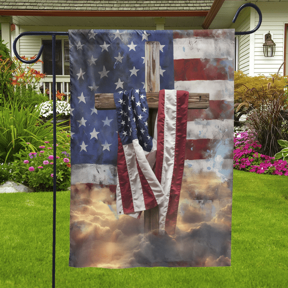 Lotusprinthandmade Christian Cross America 100% Polyester Garden Flag 12x18 inches