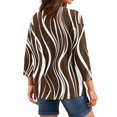 thumbnail image 5 of Women's Textured Print V-Neck Loose Fit 3/4 Sleeve Shirt, Casual T-Shirt Top with Flowy Silhouette for Summer Beachwear or Street Style,Brown M, 5 of 5